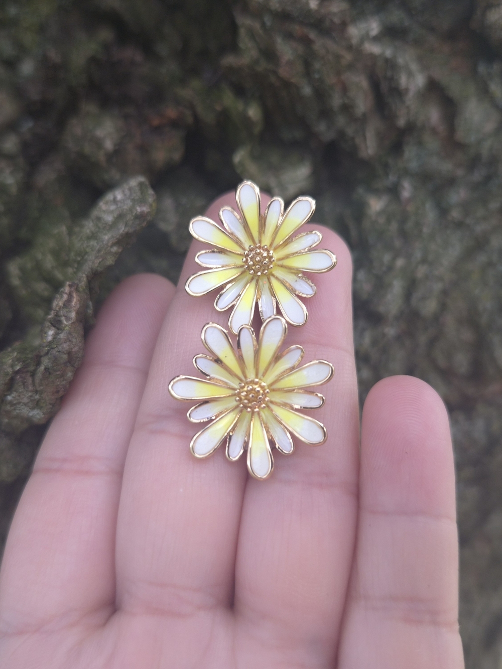 Yellow Daisy Enamel Stud Earrings with Gold Accents